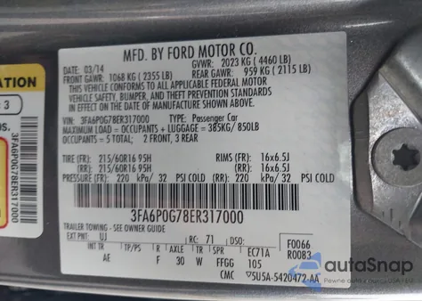 2014 Ford Fusion S from USA, damaged, VIN 3FA6P0G78ER317000